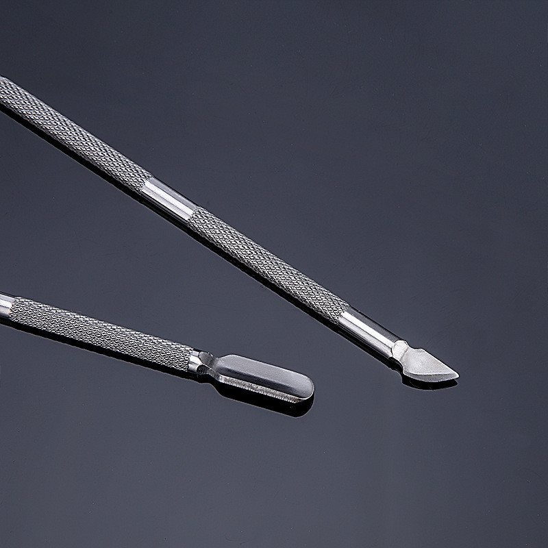 1 gab. Divu galu nerūsējošā tērauda kutikulas spiedējs Dead Skin Push Remover pedikīram manikīram nagu mākslas tīrīšanas līdzeklis