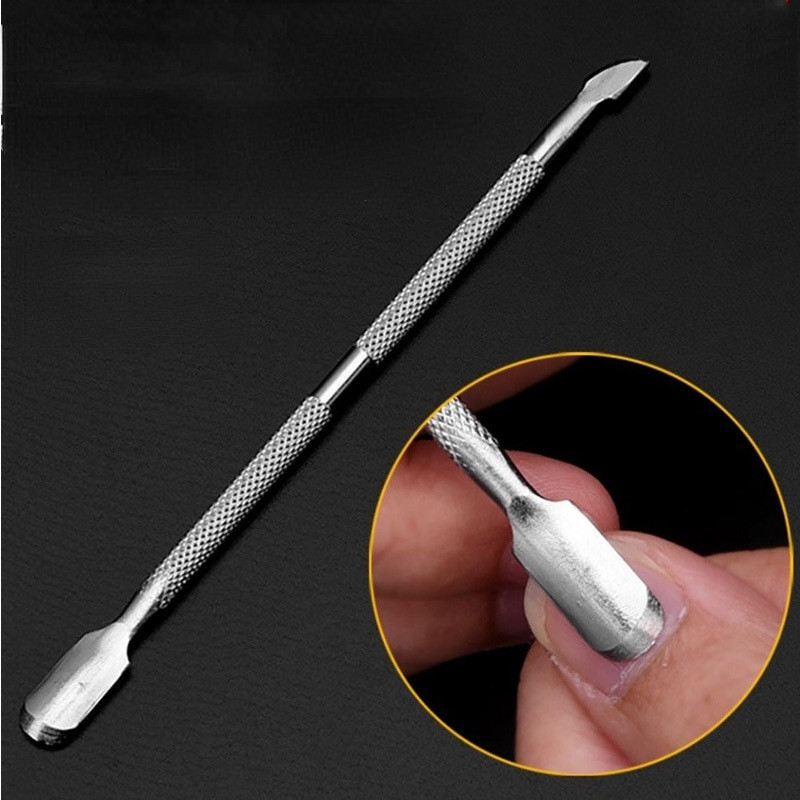 1 gab. Divu galu nerūsējošā tērauda kutikulas spiedējs Dead Skin Push Remover pedikīram manikīram nagu mākslas tīrīšanas līdzeklis