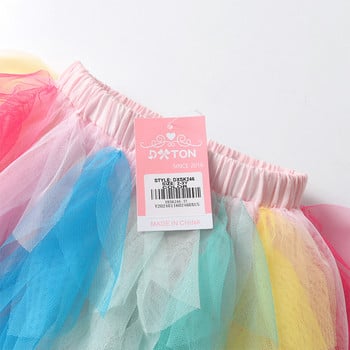 DXTON 2024 Μίνι φούστες για κορίτσια Πολύχρωμες στρώσεις τούρτα Κοριτσίστικη φούστα Τούλι ακανόνιστη παιδική γαμήλια πάρτι γενεθλίων Παιδικά κοστούμια