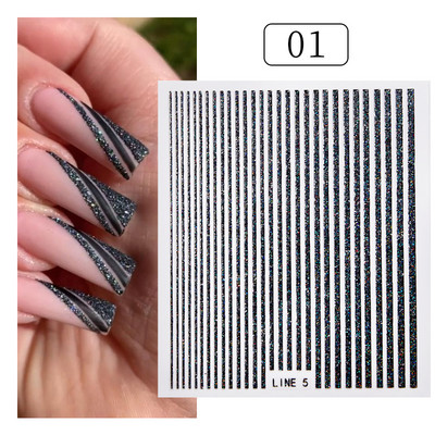 3D linijos Nagų lipdukai Sidabrinė rožinė auksinė metalo juostelės raidės Lipdukai Kreiva gelis Nagai Dailė Slankikliai Manikiūro dekoras