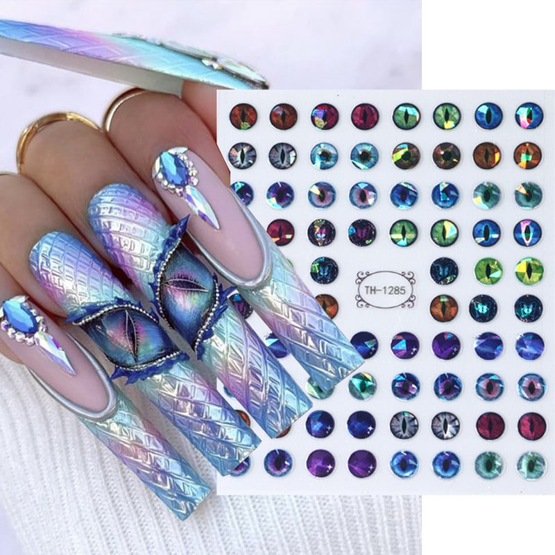 Pūķa Acis 3D Nagu Uzlīmes Dinozaurs Čūska Kaķis Dzīvnieku Acis Slīdņi nagiem Ļaunām acīm Dizains Zaļš Zils Dekors Uzlīmes Manikīrs