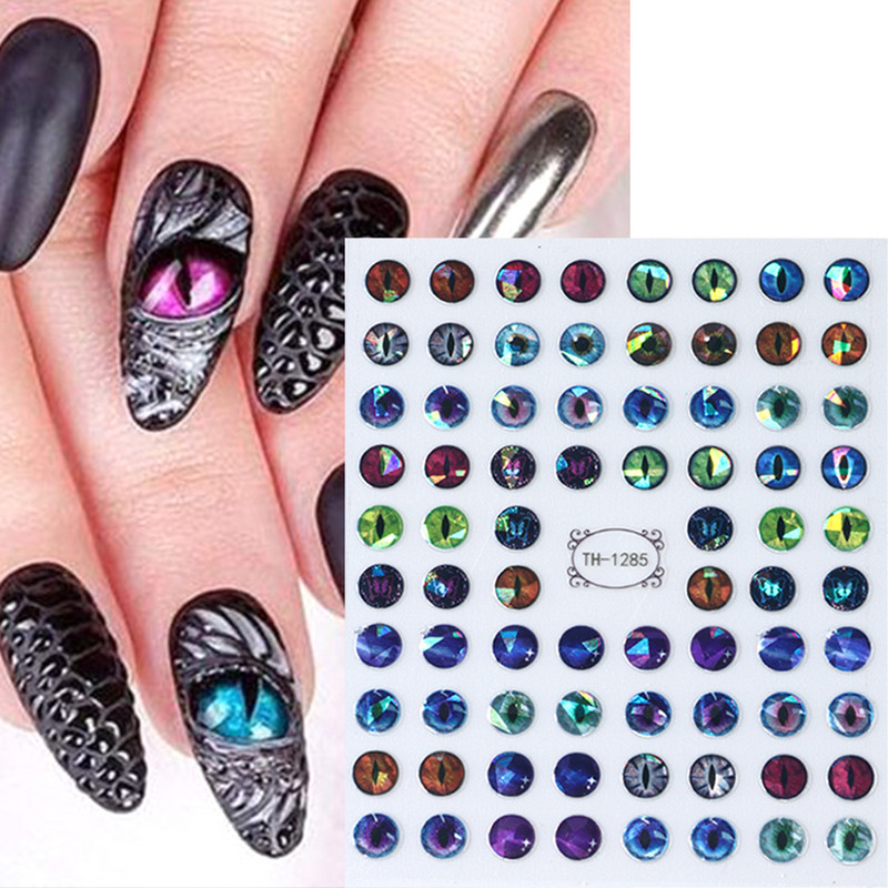 Pūķa Acis 3D Nagu Uzlīmes Dinozaurs Čūska Kaķis Dzīvnieku Acis Slīdņi nagiem Ļaunām acīm Dizains Zaļš Zils Dekors Uzlīmes Manikīrs