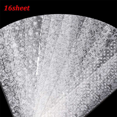 16 listov čierne čipkované kvetinové nálepky na nechty biele hviezdy transferové fólie na nechty lepiace manikúrové nálepky na nechty dizajnérske umelecké dekorácie