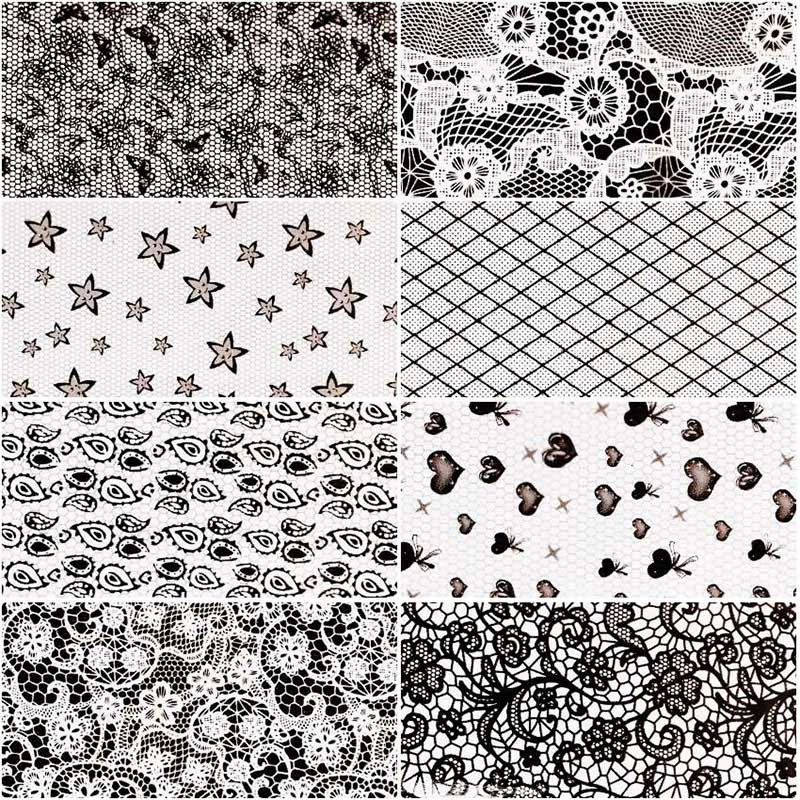 16 listov čierne čipkované kvetinové nálepky na nechty biele hviezdy transferové fólie na nechty lepiace manikúrové nálepky na nechty dizajnérske umelecké dekorácie