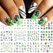 12 komada Green Palms Leaf Water Transfer Naljepnica za nokte Ljetne tropske biljke Naljepnice Vodeni žig Klizač za Nail Art Decoration Savjeti