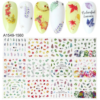 12 komada Green Palms Leaf Water Transfer Naljepnica za nokte Ljetne tropske biljke Naljepnice Vodeni žig Klizač za Nail Art Decoration Savjeti