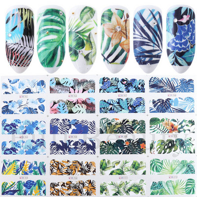 12 komada Green Palms Leaf Water Transfer Naljepnica za nokte Ljetne tropske biljke Naljepnice Vodeni žig Klizač za Nail Art Decoration Savjeti