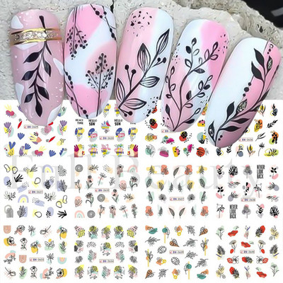 12 komada Green Palms Leaf Water Transfer Naljepnica za nokte Ljetne tropske biljke Naljepnice Vodeni žig Klizač za Nail Art Decoration Savjeti