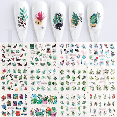 12 komada Green Palms Leaf Water Transfer Naljepnica za nokte Ljetne tropske biljke Naljepnice Vodeni žig Klizač za Nail Art Decoration Savjeti
