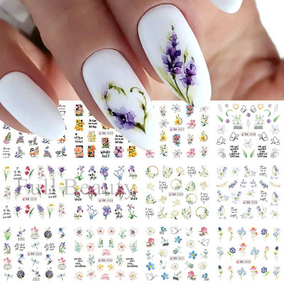 12 komada Green Palms Leaf Water Transfer Naljepnica za nokte Ljetne tropske biljke Naljepnice Vodeni žig Klizač za Nail Art Decoration Savjeti
