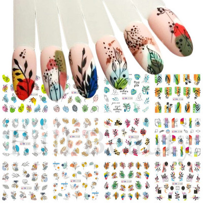 12 komada Green Palms Leaf Water Transfer Naljepnica za nokte Ljetne tropske biljke Naljepnice Vodeni žig Klizač za Nail Art Decoration Savjeti