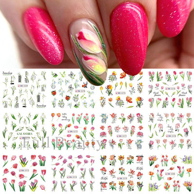 12 komada Green Palms Leaf Water Transfer Naljepnica za nokte Ljetne tropske biljke Naljepnice Vodeni žig Klizač za Nail Art Decoration Savjeti