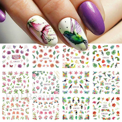 12 komada Green Palms Leaf Water Transfer Naljepnica za nokte Ljetne tropske biljke Naljepnice Vodeni žig Klizač za Nail Art Decoration Savjeti