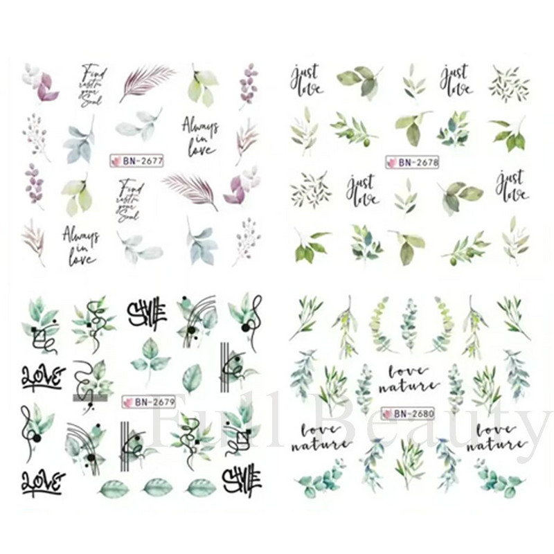 12 komada Green Palms Leaf Water Transfer Naljepnica za nokte Ljetne tropske biljke Naljepnice Vodeni žig Klizač za Nail Art Decoration Savjeti