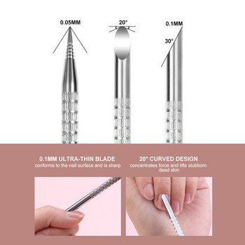 Двоен край Dead Skin Cuticle Remover Clean Pusher UV Gel Polish Stick Rod Неръждаема стомана Dotting Pens Инструменти за кутикула Маникюр