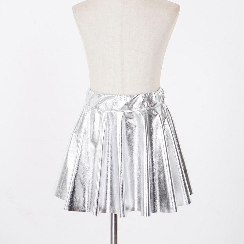 Meitenes, metāliski spīdīgi mini svārki slidošanas hiphopa džeza deju priekšnesumu kostīmi elastīgi jostasvieta, atlētiski kroku svārki