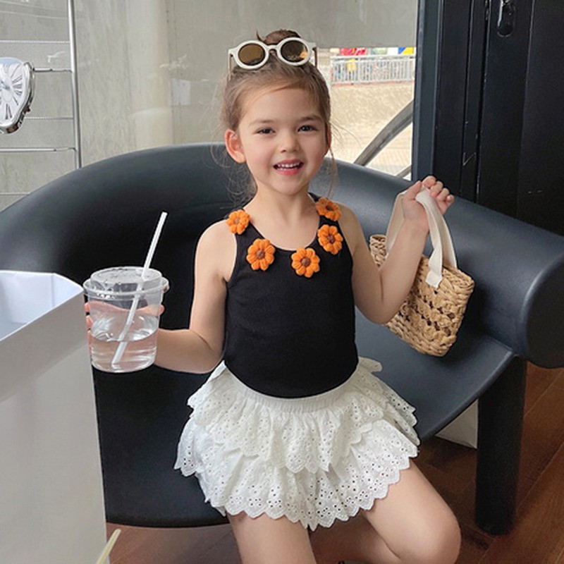 Vasaros vaikų mergaičių vienspalvis torto sijonas Tutu korėjietiška versija Kasdienis kvėpuojantis laisvas minkštas iki kelių vaikų princesės sijonas