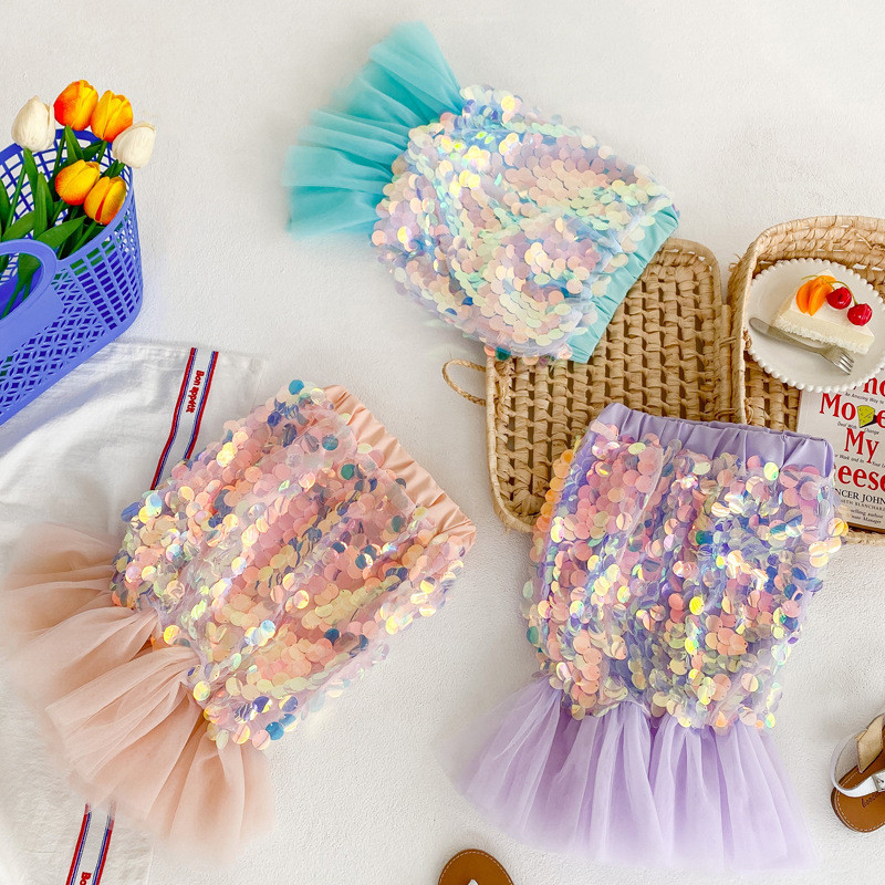 Svārki Meiteņu Kleita Mazuļu Nāriņa Princeses Svārki Vasaras Jauni Bērnu Tīkls Sequin Fishtail Svārki Bērnu Apģērbs