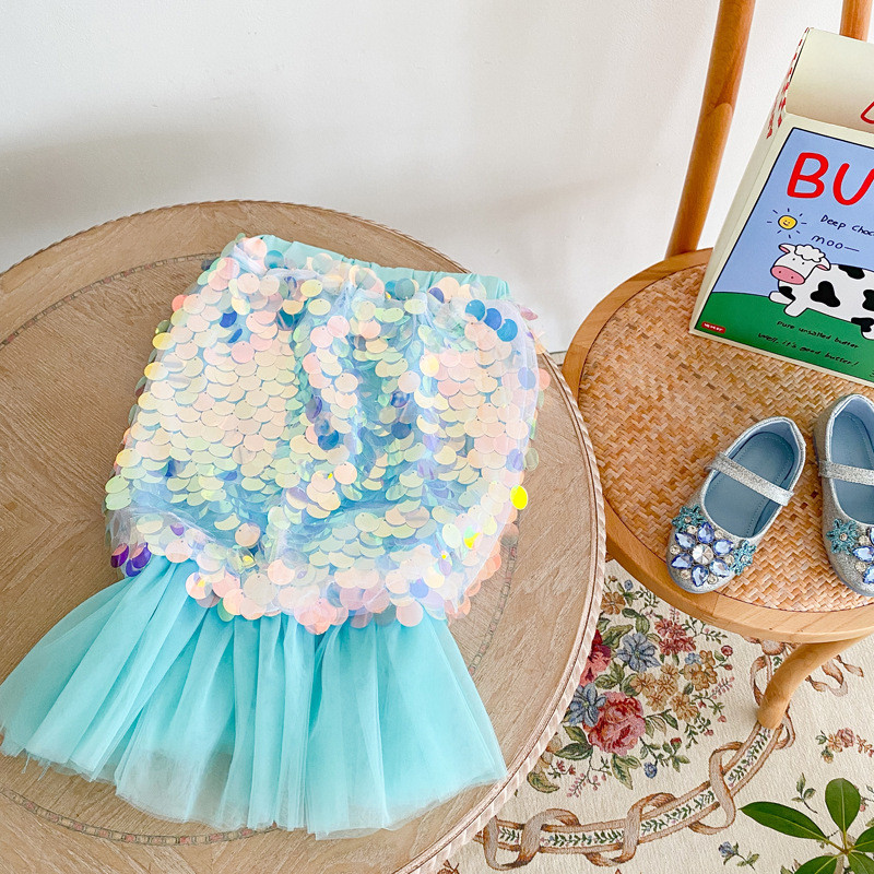 Svārki Meiteņu Kleita Mazuļu Nāriņa Princeses Svārki Vasaras Jauni Bērnu Tīkls Sequin Fishtail Svārki Bērnu Apģērbs