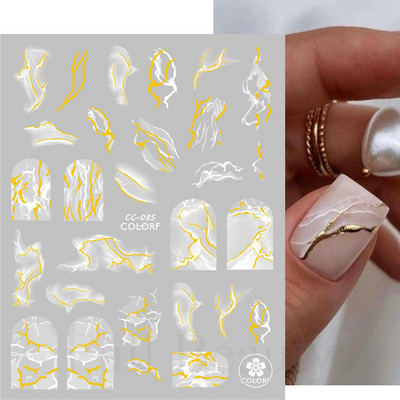 Zlatne mramorne naljepnice s tintom za ukrašavanje noktiju 3D metalne valovite pruge Linije Geometrijska manikura Naljepnice za nokte Ljepljivi klizači Dekori