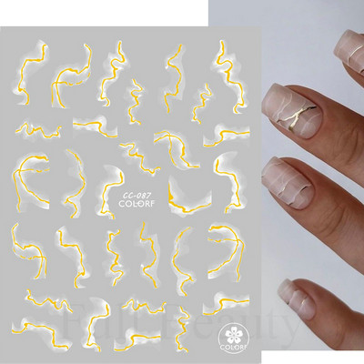 Zlatne mramorne naljepnice s tintom za ukrašavanje noktiju 3D metalne valovite pruge Linije Geometrijska manikura Naljepnice za nokte Ljepljivi klizači Dekori