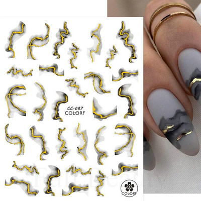 Zlatne mramorne naljepnice s tintom za ukrašavanje noktiju 3D metalne valovite pruge Linije Geometrijska manikura Naljepnice za nokte Ljepljivi klizači Dekori