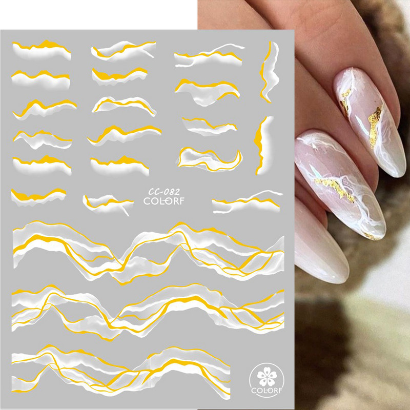 Zlatne mramorne naljepnice s tintom za ukrašavanje noktiju 3D metalne valovite pruge Linije Geometrijska manikura Naljepnice za nokte Ljepljivi klizači Dekori