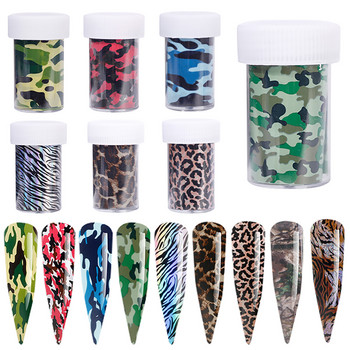 1 Roll Camouflage Leopard Nail Transfer Foils Starry Sky Αυτοκόλλητα Μανικιούρ Αυτοκόλλητα Full Wraps Nail Art Διακοσμητικά 4*100cm