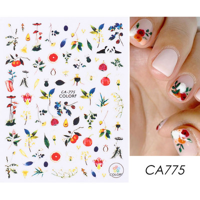Vienkārši ziedi 3D Nagu uzlīmes Pavasaris Vasaras Zieds Ziedu Tulpes Augļu Nagu Mākslas Uzlīmes Līmējošās Slīdnes Manikīra Dekorācijas