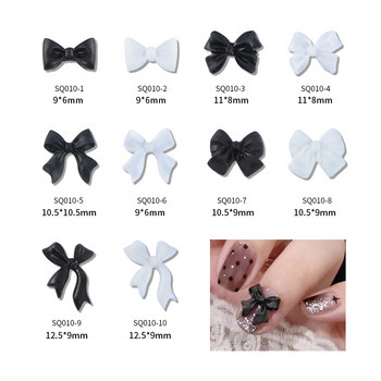 50 бр. Бял, черен бантик Nail Art Decorations Смола Bow Knot Орнамент за нокти Бижута Маникюр Направи си сам Аксесоари за декорация на нокти