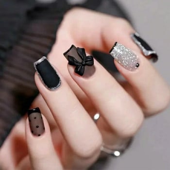 50 бр. Бял, черен бантик Nail Art Decorations Смола Bow Knot Орнамент за нокти Бижута Маникюр Направи си сам Аксесоари за декорация на нокти