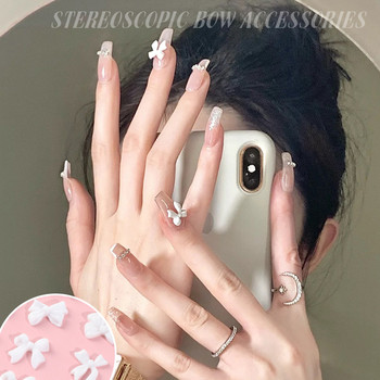 50 бр. Бял, черен бантик Nail Art Decorations Смола Bow Knot Орнамент за нокти Бижута Маникюр Направи си сам Аксесоари за декорация на нокти