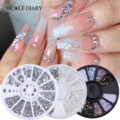 Jauktas krāsas Mirdzoši nagi Rhinestone plakana muguras kristāla dārgakmeņi Neregulāras juvelierizstrādājumu krelles Manikīrs 3D nagu mākslas apdares aksesuāri