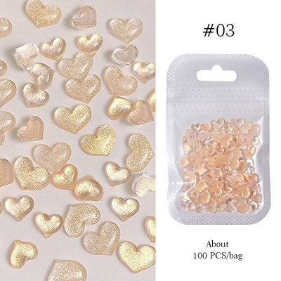Nail Art Rhinestones Resin Heart Moon Ukrasi za nokte Ravna poleđina Sedefasto bijelo mješovite veličine 3D kamenčići Pribor za manikuru