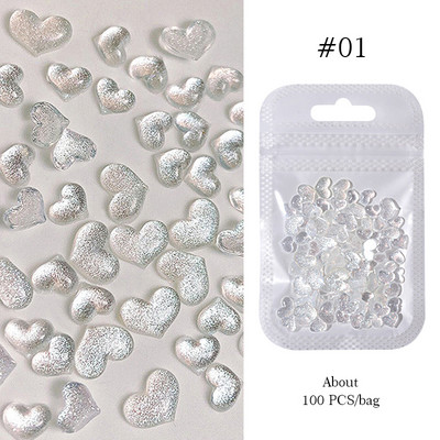 Nail Art Rhinestones Resin Heart Moon Ukrasi za nokte Ravna poleđina Sedefasto bijelo mješovite veličine 3D kamenčići Pribor za manikuru
