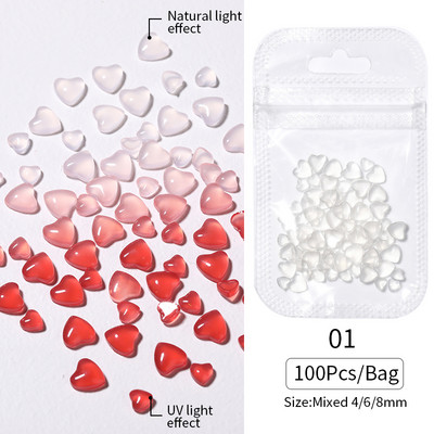Nail Art Rhinestones Resin Heart Moon Ukrasi za nokte Ravna poleđina Sedefasto bijelo mješovite veličine 3D kamenčići Pribor za manikuru