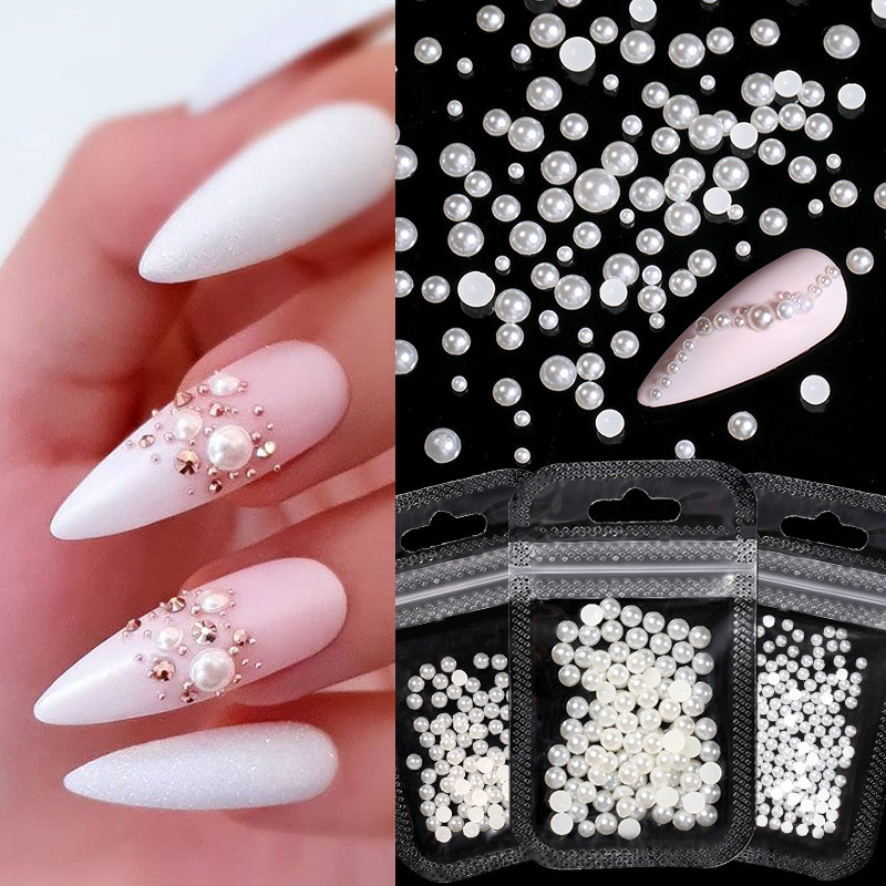 Nail Art Rhinestones Resin Heart Moon Ukrasi za nokte Ravna poleđina Sedefasto bijelo mješovite veličine 3D kamenčići Pribor za manikuru