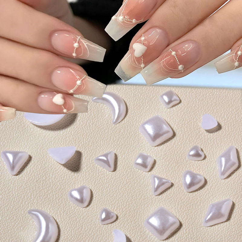 Nail Art Rhinestones Resin Heart Moon Ukrasi za nokte Ravna poleđina Sedefasto bijelo mješovite veličine 3D kamenčići Pribor za manikuru