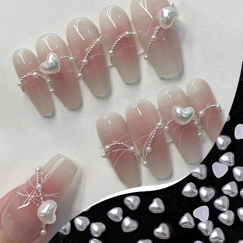 Nail Art Rhinestones Resin Heart Moon Ukrasi za nokte Ravna poleđina Sedefasto bijelo mješovite veličine 3D kamenčići Pribor za manikuru