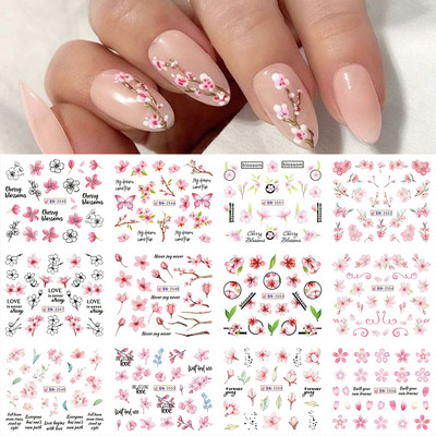 12 gab. Nagu uzlīmju komplekts Summer Water Decal Nail Art Tintes Ziedi Lapas Grafiti slīdnis nagu dekorēšanai Foils Tetovējums