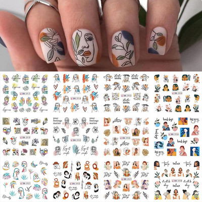 12 gab. Nagu uzlīmju komplekts Summer Water Decal Nail Art Tintes Ziedi Lapas Grafiti slīdnis nagu dekorēšanai Foils Tetovējums