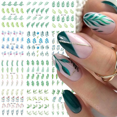 12 gab. Nagu uzlīmju komplekts Summer Water Decal Nail Art Tintes Ziedi Lapas Grafiti slīdnis nagu dekorēšanai Foils Tetovējums