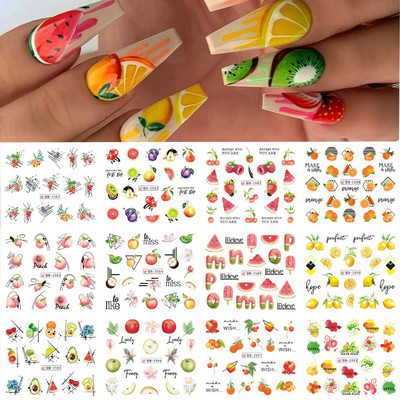 12 gab. Nagu uzlīmju komplekts Summer Water Decal Nail Art Tintes Ziedi Lapas Grafiti slīdnis nagu dekorēšanai Foils Tetovējums