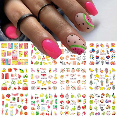 12 gab. Nagu uzlīmju komplekts Summer Water Decal Nail Art Tintes Ziedi Lapas Grafiti slīdnis nagu dekorēšanai Foils Tetovējums