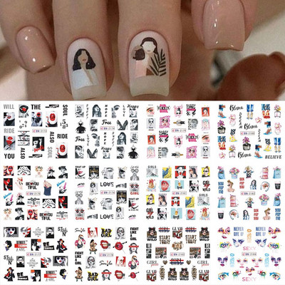 12 gab. Nagu uzlīmju komplekts Summer Water Decal Nail Art Tintes Ziedi Lapas Grafiti slīdnis nagu dekorēšanai Foils Tetovējums