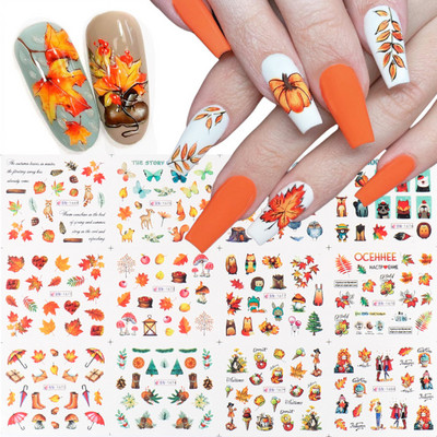 12 gab. Nagu uzlīmju komplekts Summer Water Decal Nail Art Tintes Ziedi Lapas Grafiti slīdnis nagu dekorēšanai Foils Tetovējums
