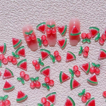 50бр. Сладка лятна освежаваща и проникваща в лед серия плодове Диня и череша 3D симулация Декорация за нокти Диамант