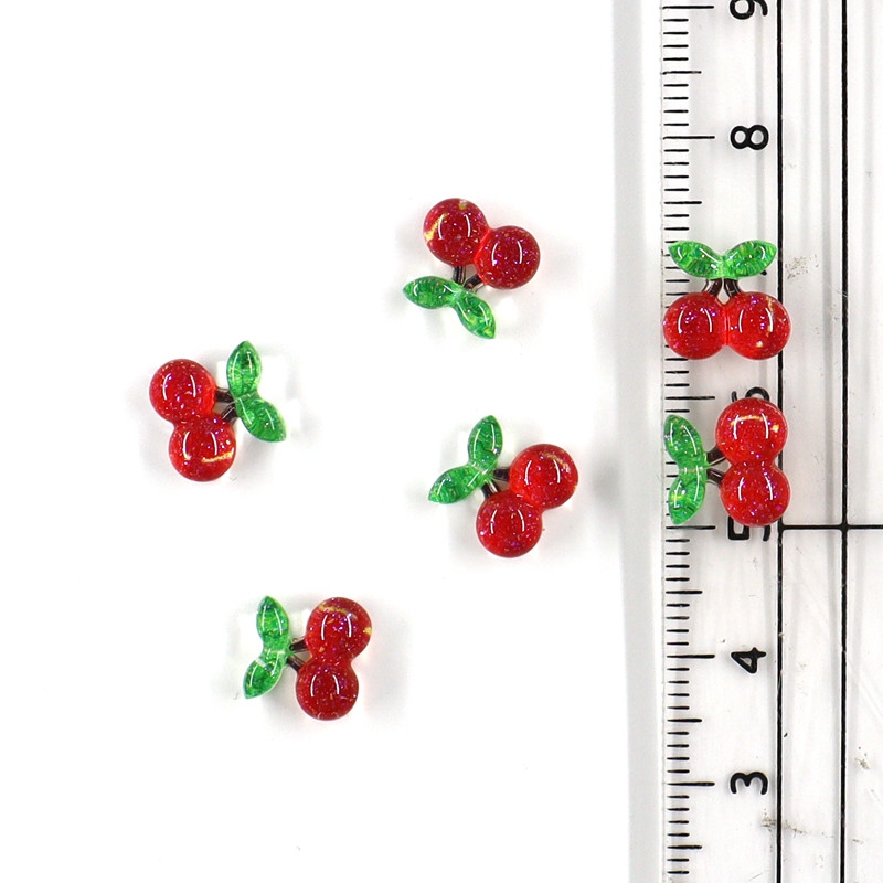 50Gb Summer Kawaii 9mm Resin Mini Cherry Fruit Cabochon Ornament Juvelierizstrādājumu piekariņi Nail Art Decoration Flatback manikīra daļas
