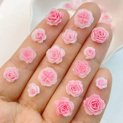 50 gab. Jaukti nagu mākslas sveķi multfilmas rozā ziedu sērija piekariņi Rhinestones DIY amatniecība nagu 3D rotājumi rotaslietas