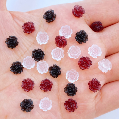 100 gab. Jauni jauki 8 mm sveķu mini ziedi ar plakanu muguru Cabochon albums Kawaii DIY rotājumi aksesuāri